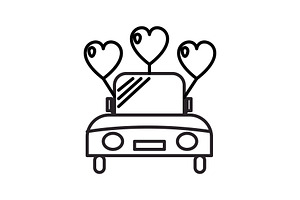 wedding car vector line icon, sign, illustration on background, editable strokes