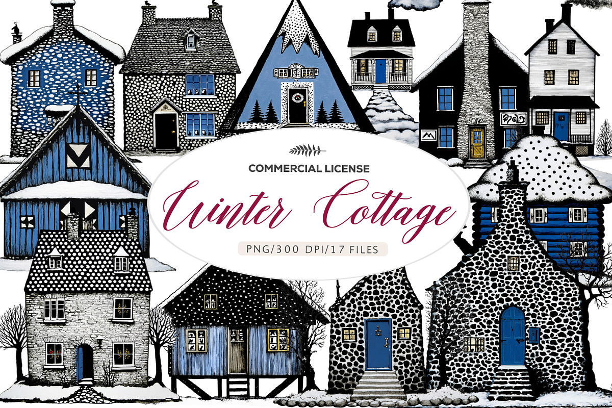 Winter Cottage PNG Bundle, an Illustration by CreationArt (Photo 1 of 4)