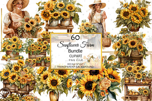 Watercolor Sunflower Farm Clipart