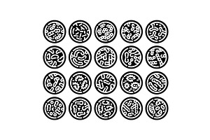 Microorganism icon set showing, an Illustration by pikepicture