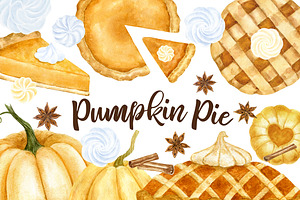 Pumpkin Pie Watercolor Clip Art