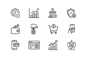 Fintech and Digital Banking Icon Set, an Outline Icon by VectStock
