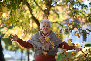 Portrait of elderly woman on walk in