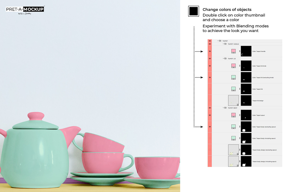 Ceramic Teapot Teacups Mockup, a Cups & Container Mockup by Pret-a-Mockup (Photo 6 of 9)