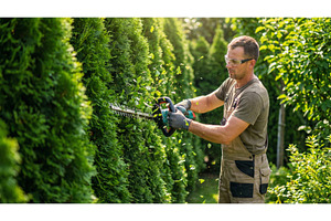 Cutting Bushes in the Garden, a Person Photo by CREATIVEDEF