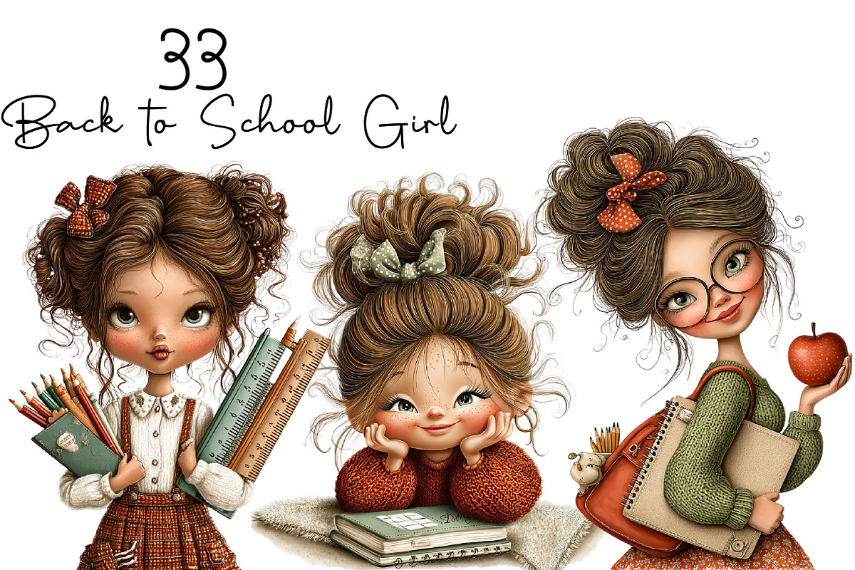 Back To School Girl Clipart, a Seasonal Illustration by DreamArtGraphic (Photo 1 of 5)