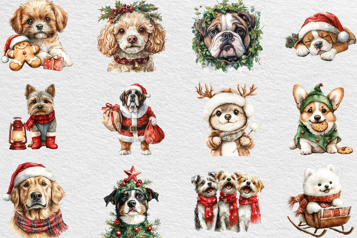 Watercolor Christmas Dog Clipart, an Illustration by Black Bird Studio (Photo 3 of 6)