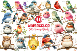 Cute Funny Birds Clipart, an Illustration by Dream Creation