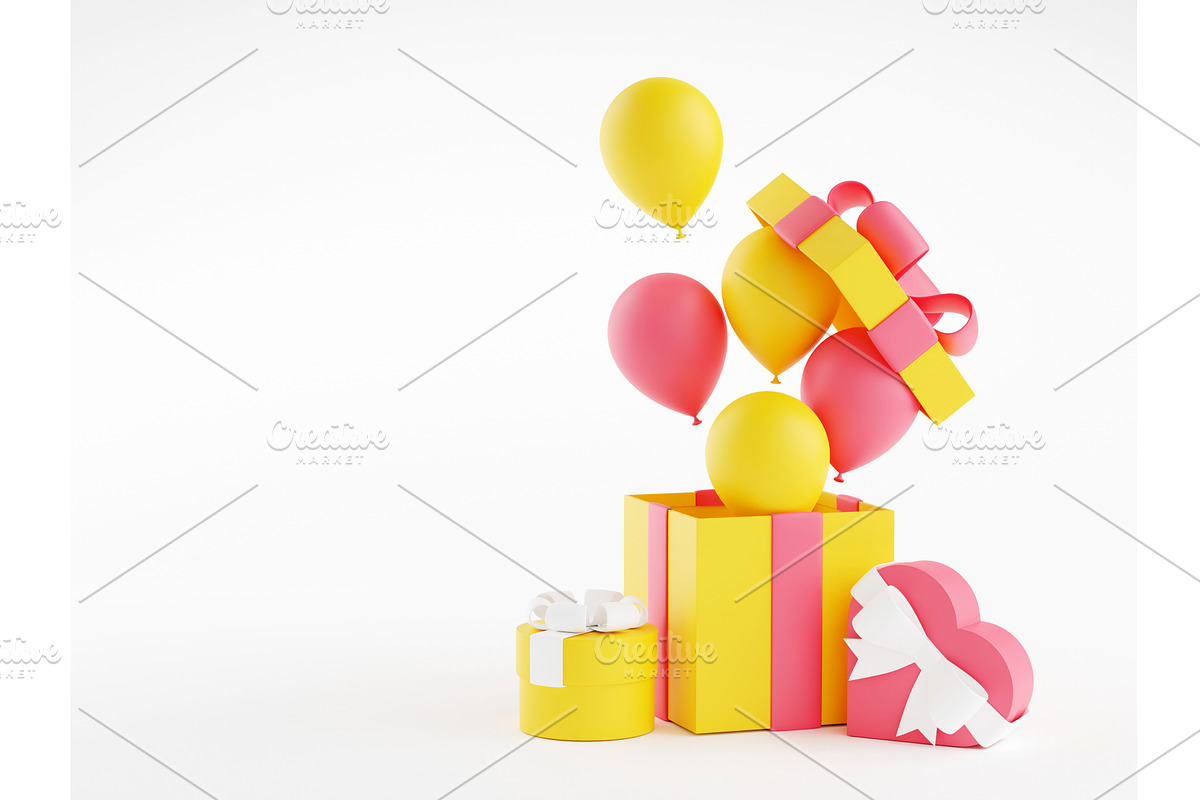 Gift boxes and balloons - 3d, a Textures & Material 3D Model by YuliiaOsadcha