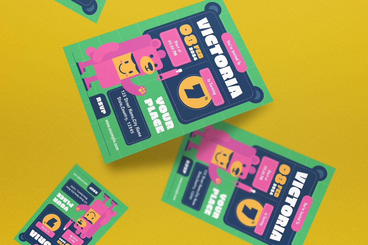 Flat Design Kids Birthday Invitation, an Invitation Template by graphicook (Photo 3 of 3)