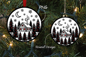 Winter Cabin Christmas Ornament PNG, a Decorative Illustration by CrexoraLab