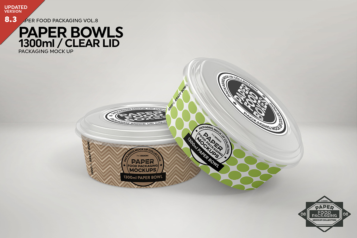 Paper Bowls with Clear Lids Mockup, a Packaging Mockup by INCDesign (Photo 1 of 8)