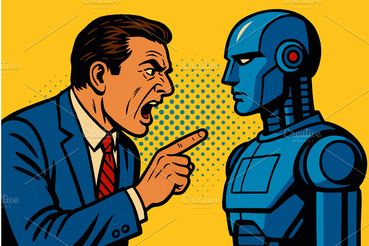 Businessman Yelling at Robot in Pop, a Person Illustration by AlexArt