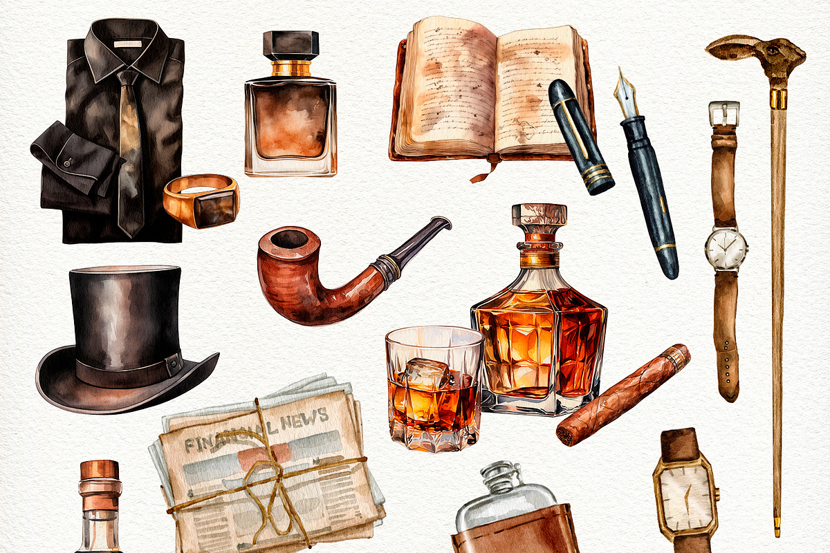 Men's Aesthetics watercolor clipart, an Object Illustration by CrystalinaShop (Photo 2 of 7)