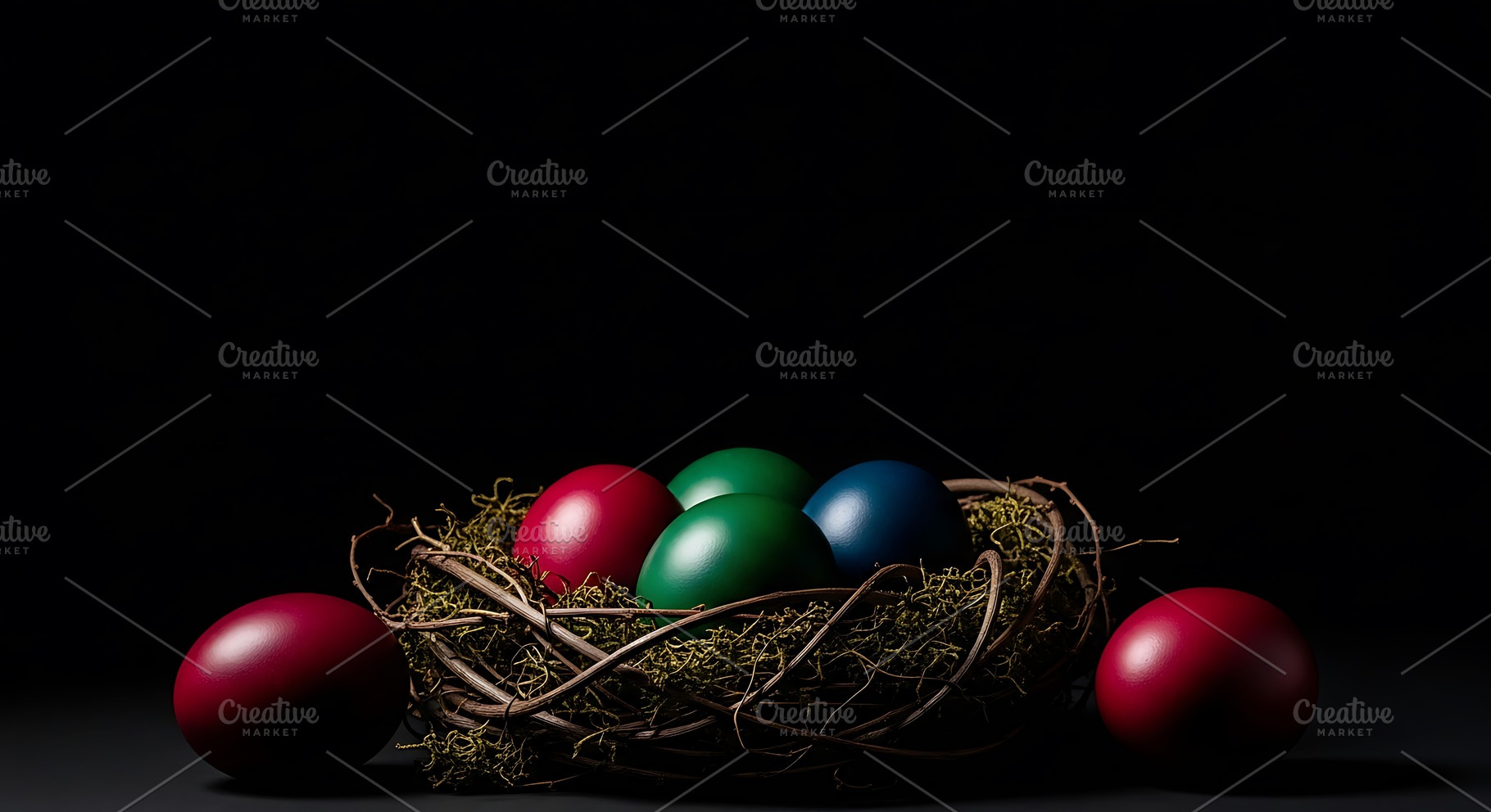 Colorful easter eggs in a natural tw, a Holiday Photo by Artonix