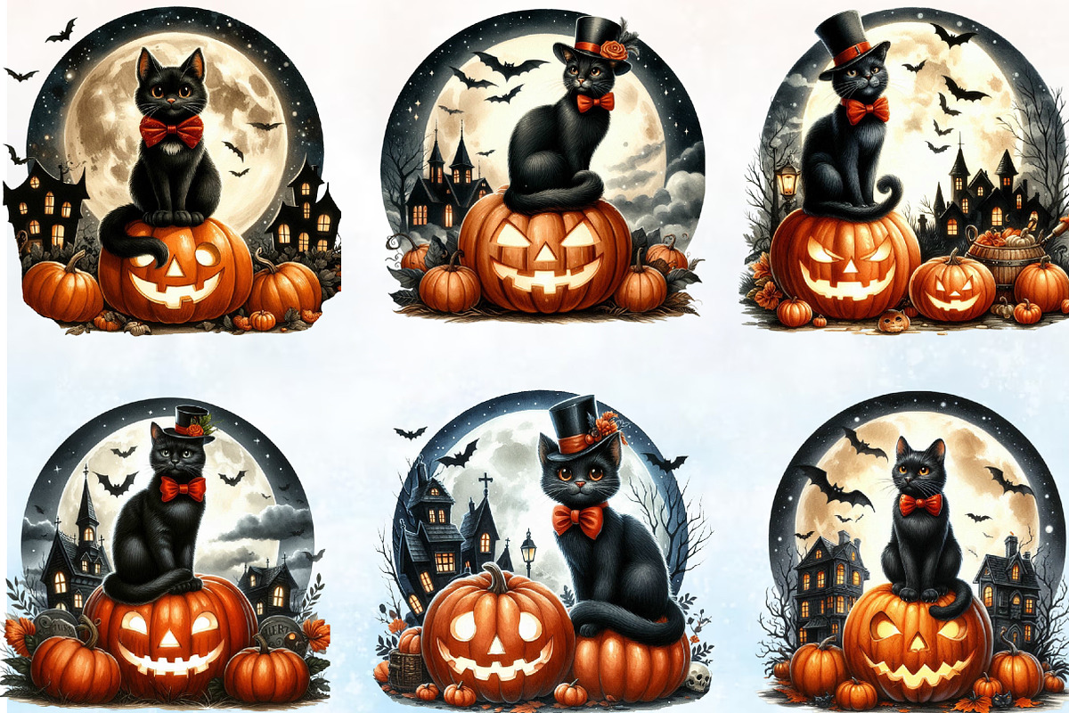 Halloween Black Cat Clipart Bundle, a Seasonal Illustration by Rose Art (Photo 2 of 6)