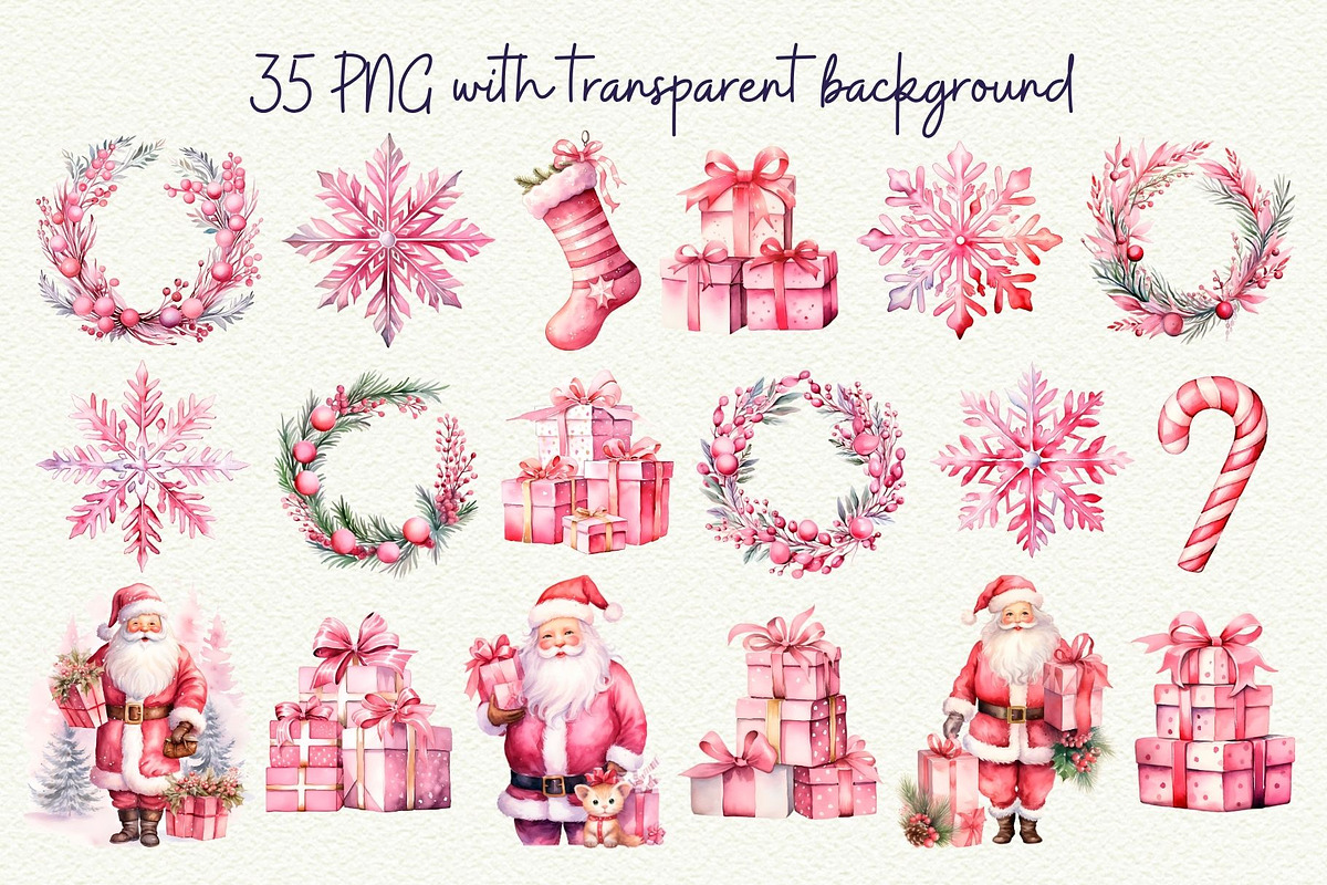 Coquette Pink Christmas Clipart, an Object Graphic by Anna Design Studio (Photo 2 of 8)