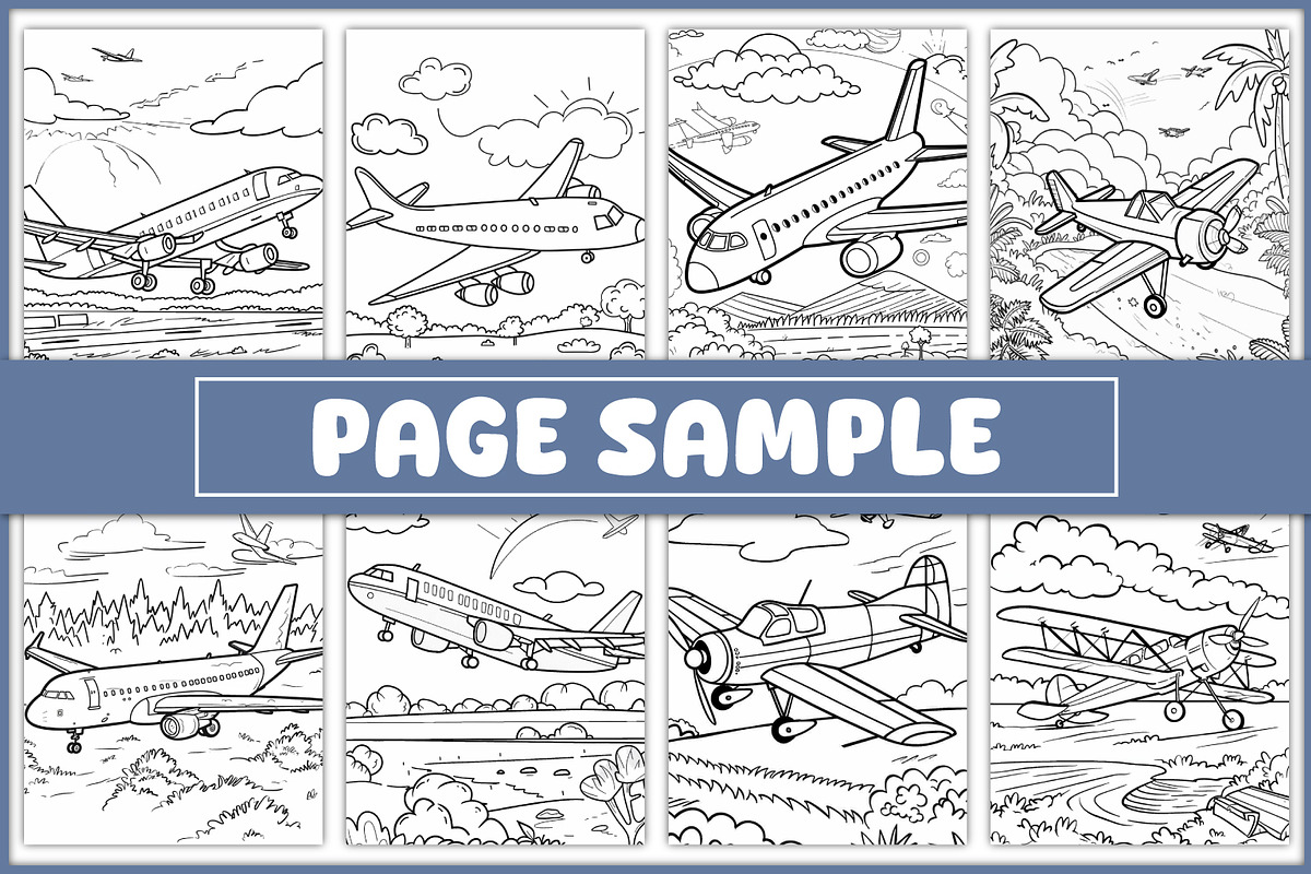 100 Airplane Coloring Pages, a Transportation Illustration by BrightMart (Photo 2 of 3)