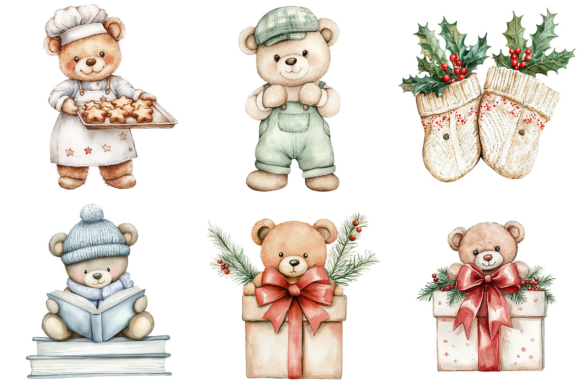 Christmas Teddy Bear Clipart, a Seasonal Illustration by CitraGraphics (Photo 2 of 5)