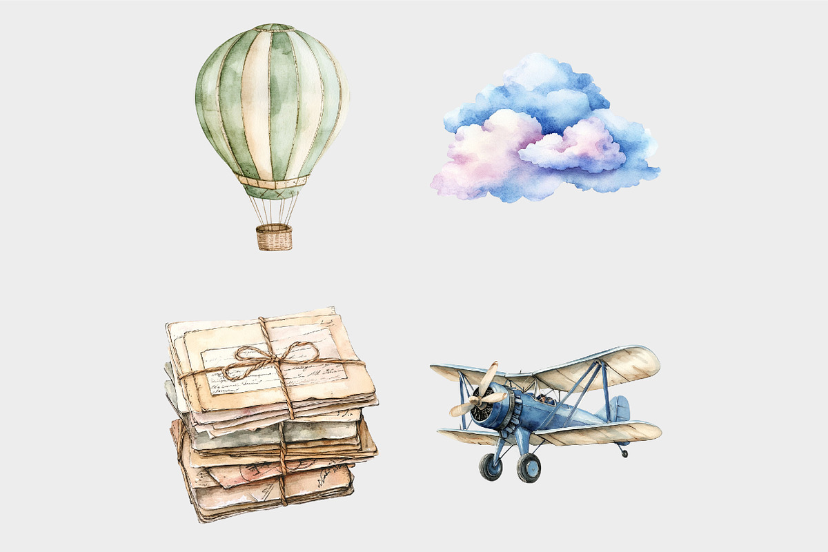 Watercolor Vintage Travel Clipart, a Seasonal Illustration by Design Market (Photo 5 of 5)