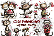 Whimsical Cat Valentine Clipart Set, an Animal Illustration by one-touch (Thumbnail 1 of 19)
