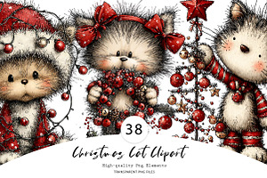Christmas Cat Clipart, a Seasonal Illustration by CreationArt