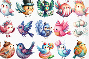 Watercolor Whimsical Birds Clipart, an Illustration by Designking (Thumbnail 2 of 4)