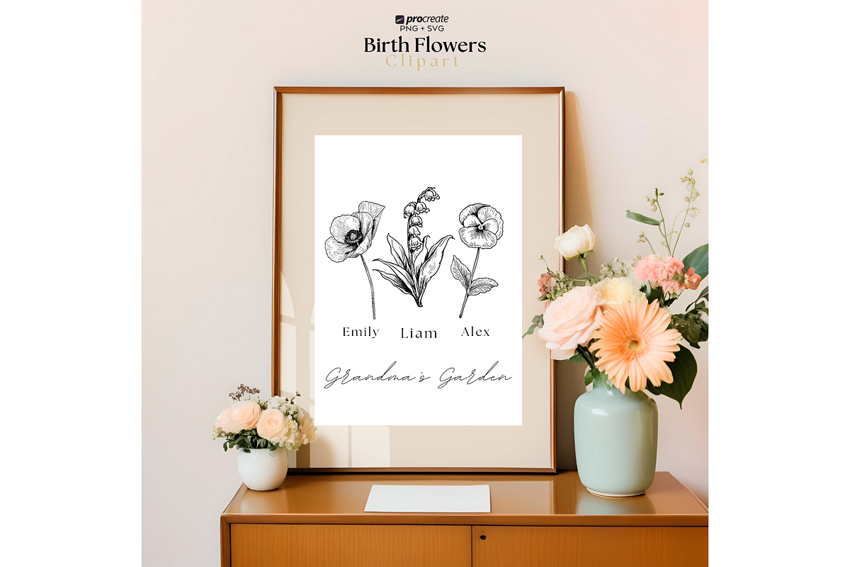 135 Birth Flowers PNG SVG Procreate, a Brushes & More by LaurenceVArtiste (Photo 4 of 9)