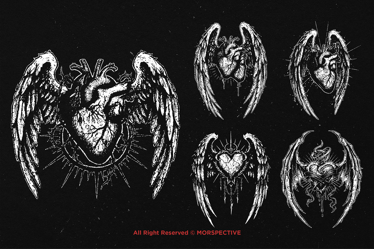 10 Bundle Dark Art Heart Wing Angel, an Illustration by Morspective (Photo 3 of 7)