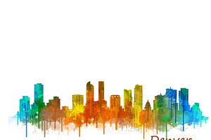 Denver Cityscape Watercolor Skyline2