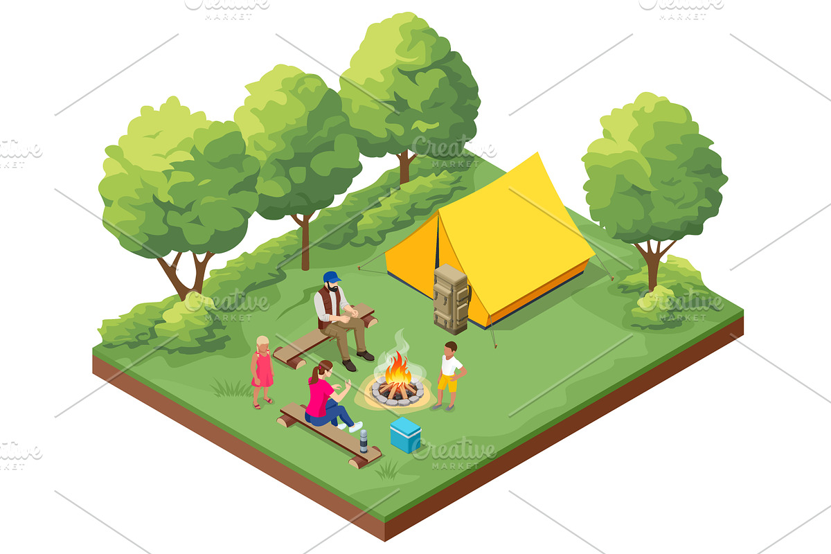 Isometric family is relaxing in the, a Person Illustration by Golden Sikorka