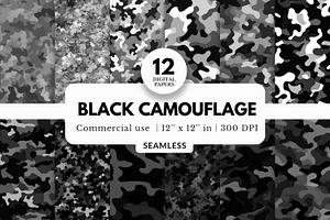 12 Black Camouflage Digital Papers, a Background Graphic by NorthWindPixels