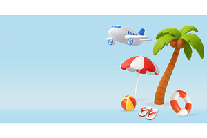 3d Airplane Flying Over Tropical, a Transportation Illustration by ModVector