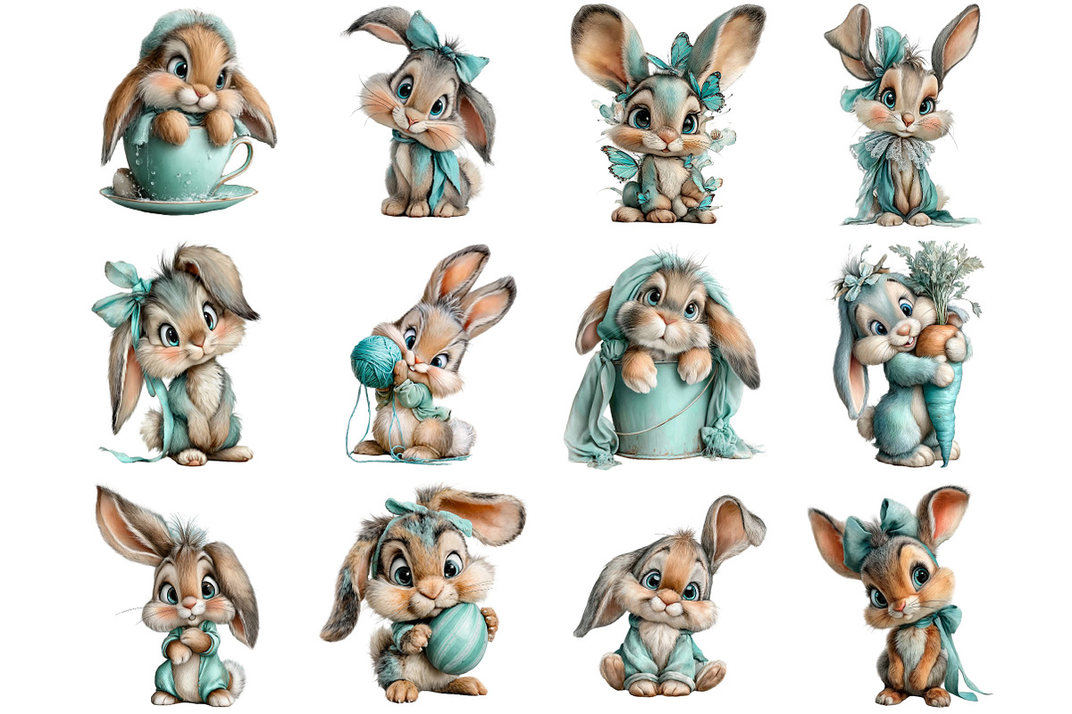 Watercolor Easter Cute Baby Bunny, an Illustration by DreamArtGraphic (Photo 3 of 4)