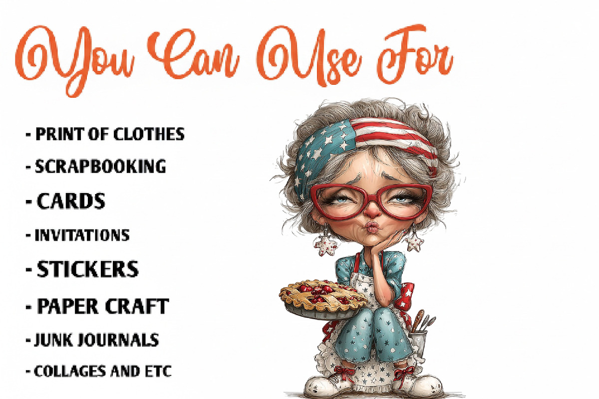 Whimsical Patriotic Grandma Clipart, an Animal Illustration by CreationArt (Photo 5 of 7)