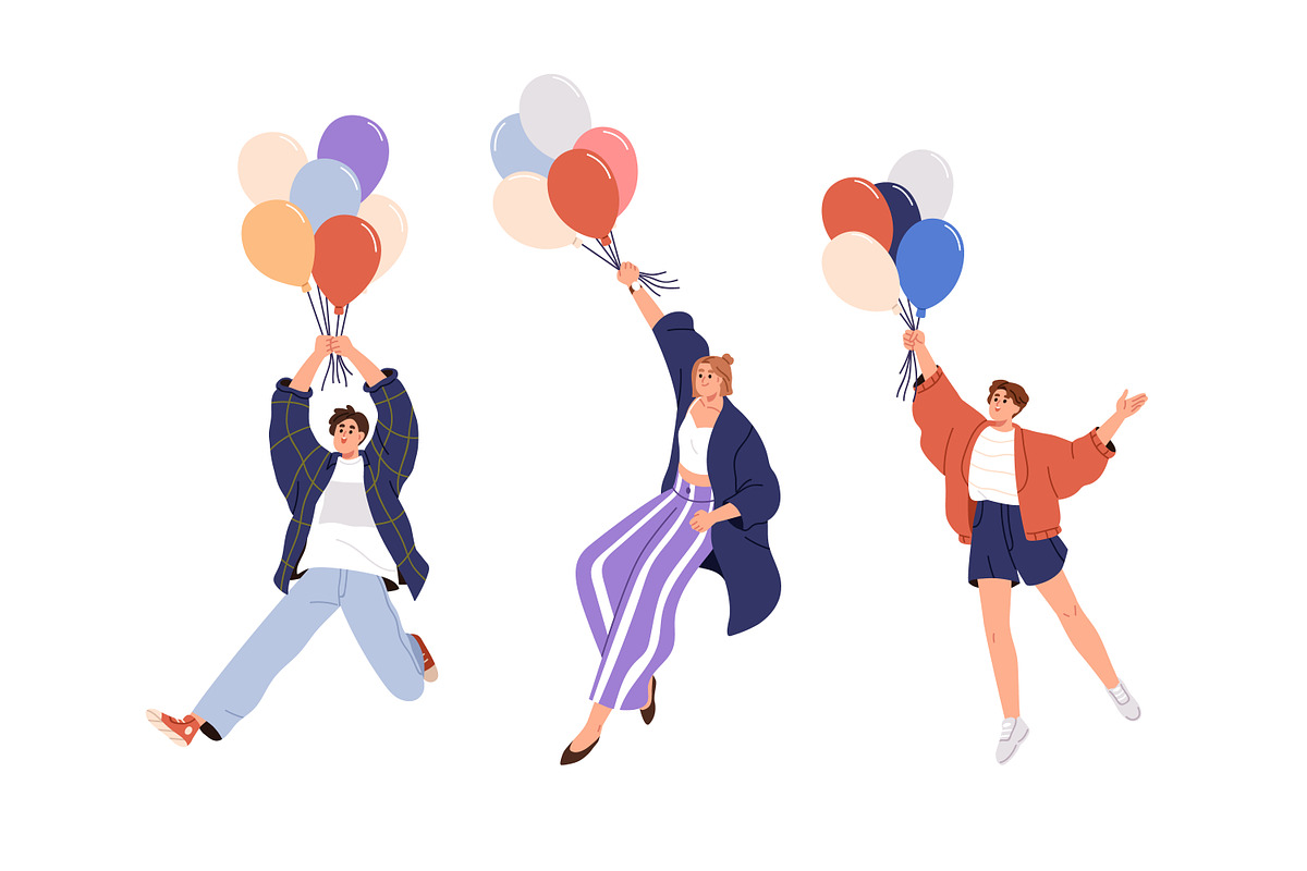 Happy people fly with balloons set, a Person Illustration by Good Studio (Photo 3 of 6)