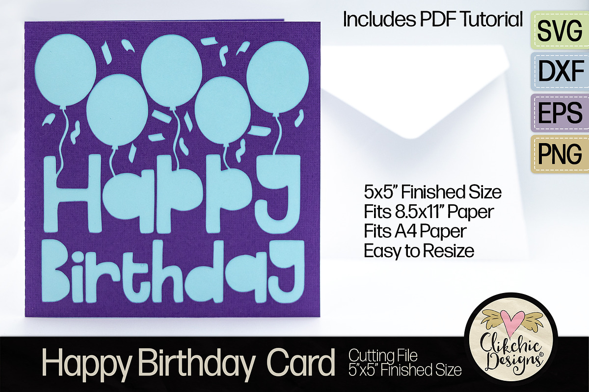 Happy Birthday Balloons SVG Card, a Card Template by Clikchic Designs (Photo 2 of 6)