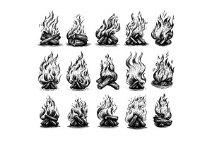 Camp fire engraving vector set, an Object Illustration by Onyx