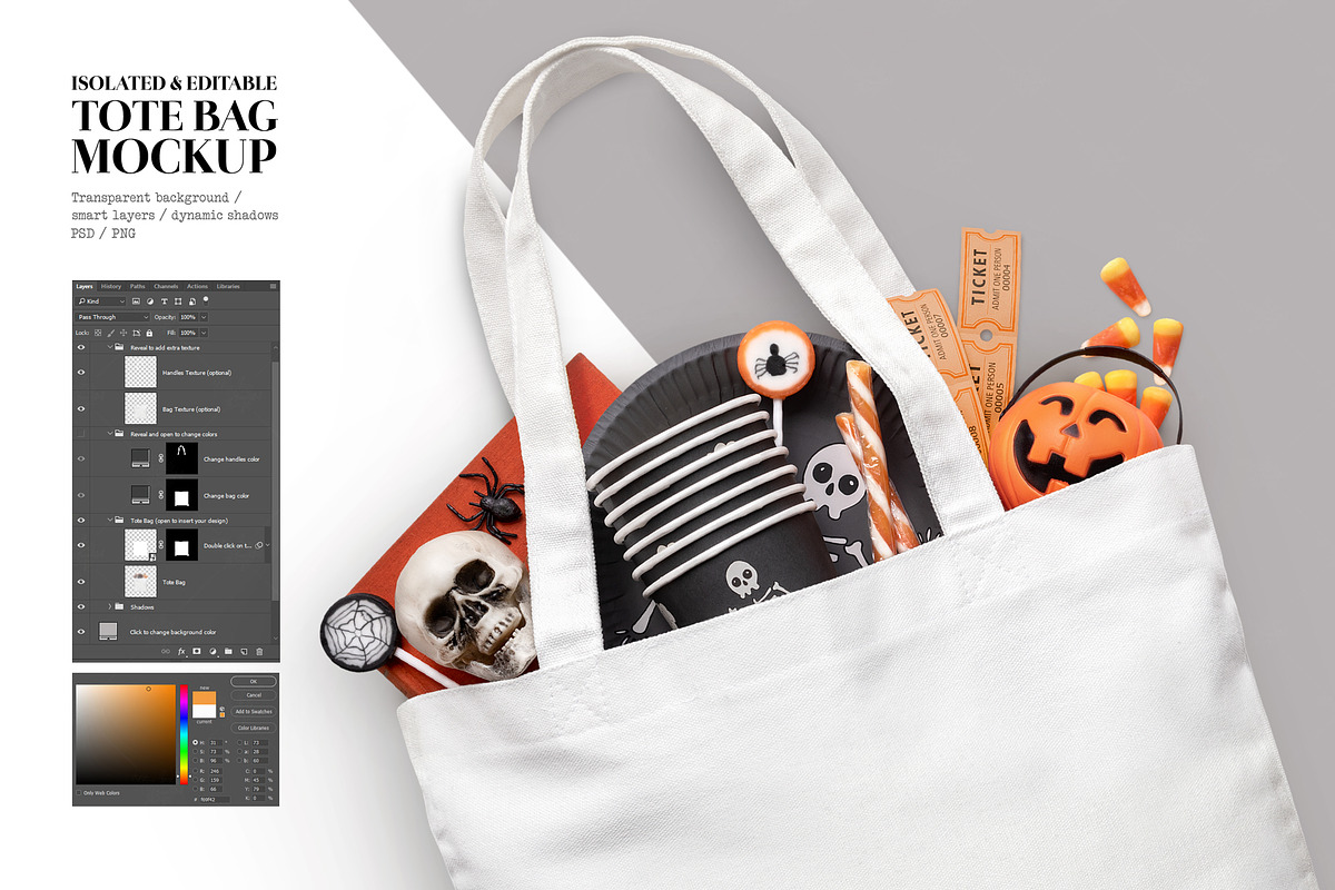 Isolated Halloween tote bag mockup, a Product Mockup by Make Beautiful Things (Photo 1 of 6)