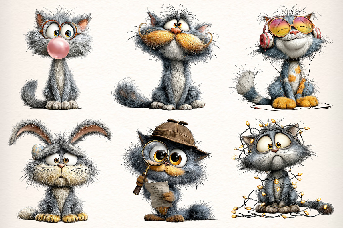 Whimsical Funny Cat Clipart, an Illustration by Dream Creation (Photo 2 of 6)