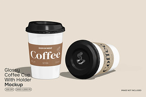 Glossy Coffee Cup With Holder Mockup