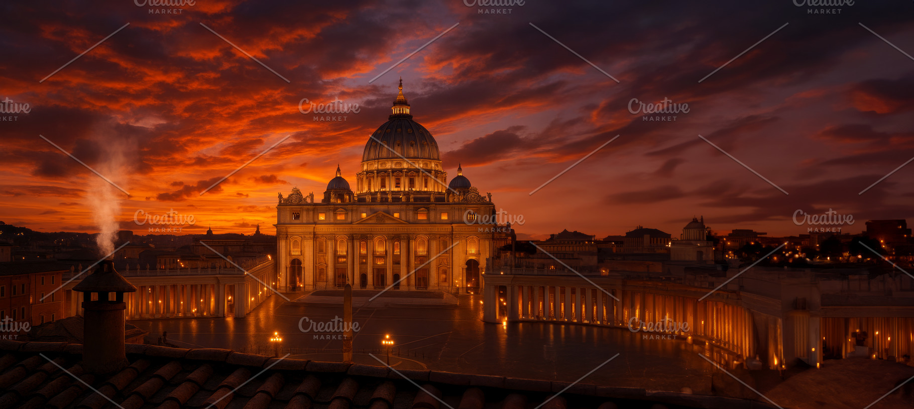 White smoke Sunset Vatican City, a Photo by LiliGraphie