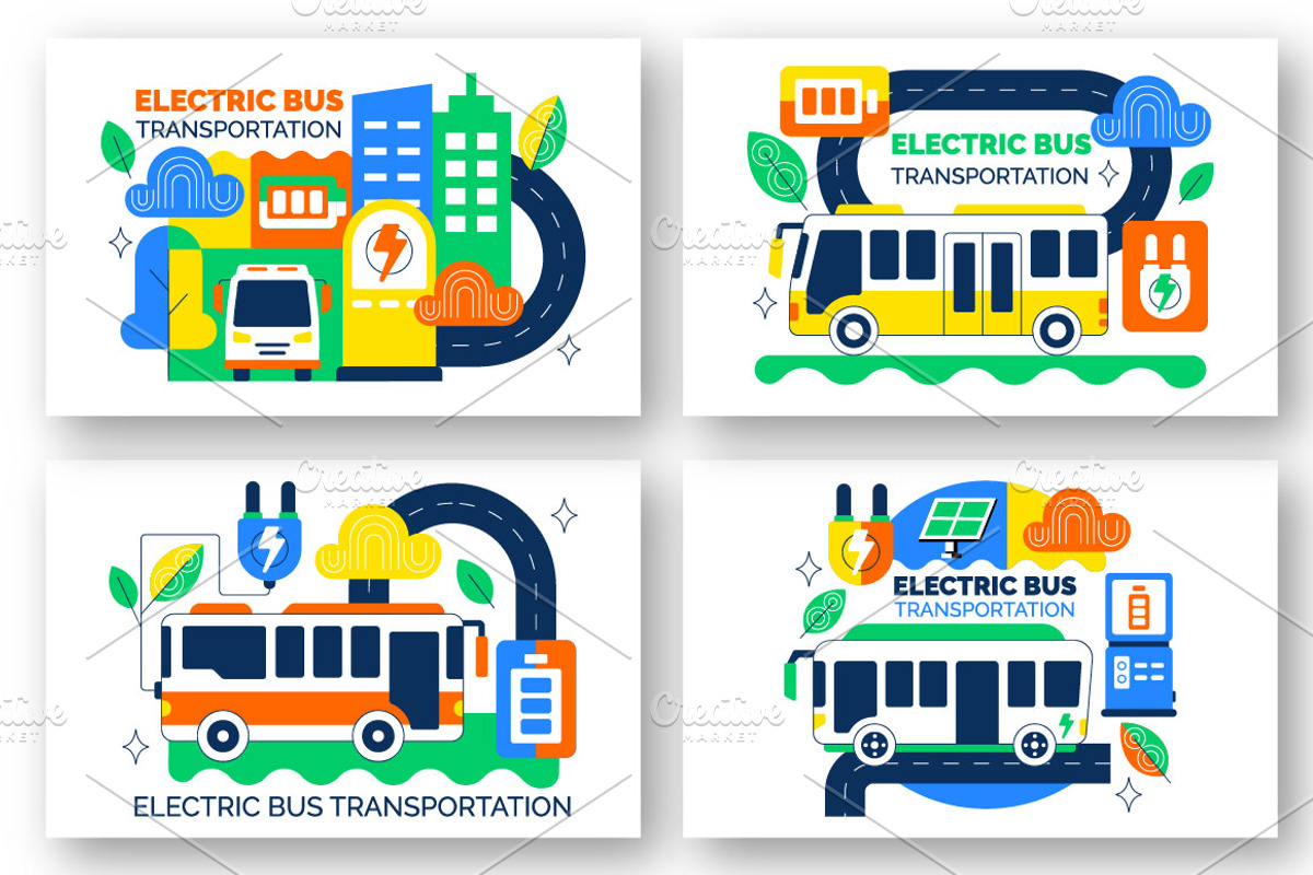 10 Electric Bus Transportation, a Transportation Illustration by denayunebgt (Photo 2 of 4)