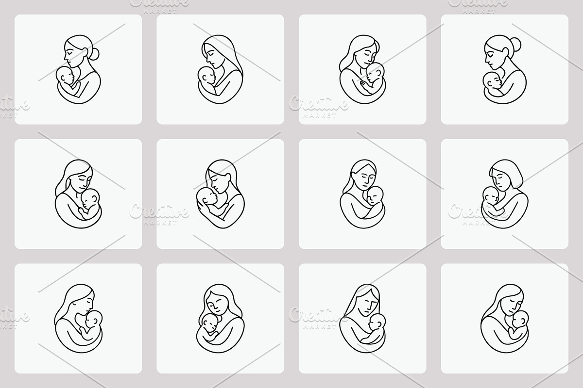 Mother baby line art logo set, a Branding & Logo Template by Vectorium Studio (Photo 1 of 2)