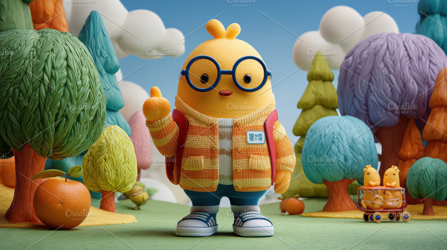 Cute yellow chick character backpack, a Photo by Pixeness Studio