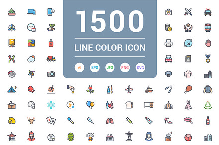 1500 Line Color Icons Pack, an Icon by WORAKAMON Design Studio