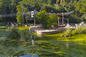 Animal habitat surrounded by pond at villa dolores zoo park, mon, a Nature Photo by DanFLCreativo