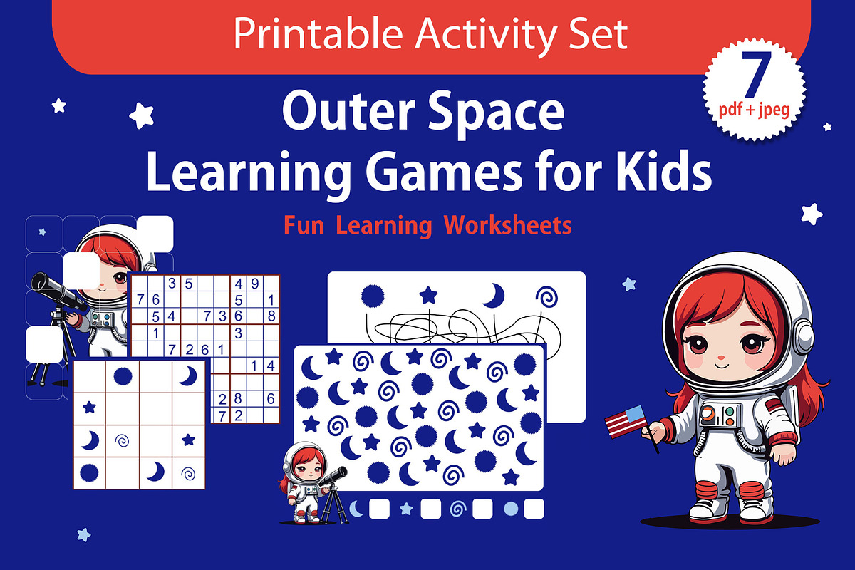 Outer Space Learning Games for Kids, a Stationery Template by L- design studio (Photo 1 of 4)
