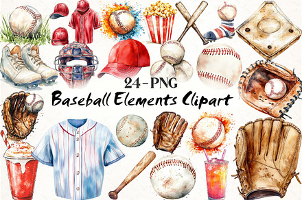 Baseball Elements Clipart, an Illustration by Libby Wishes