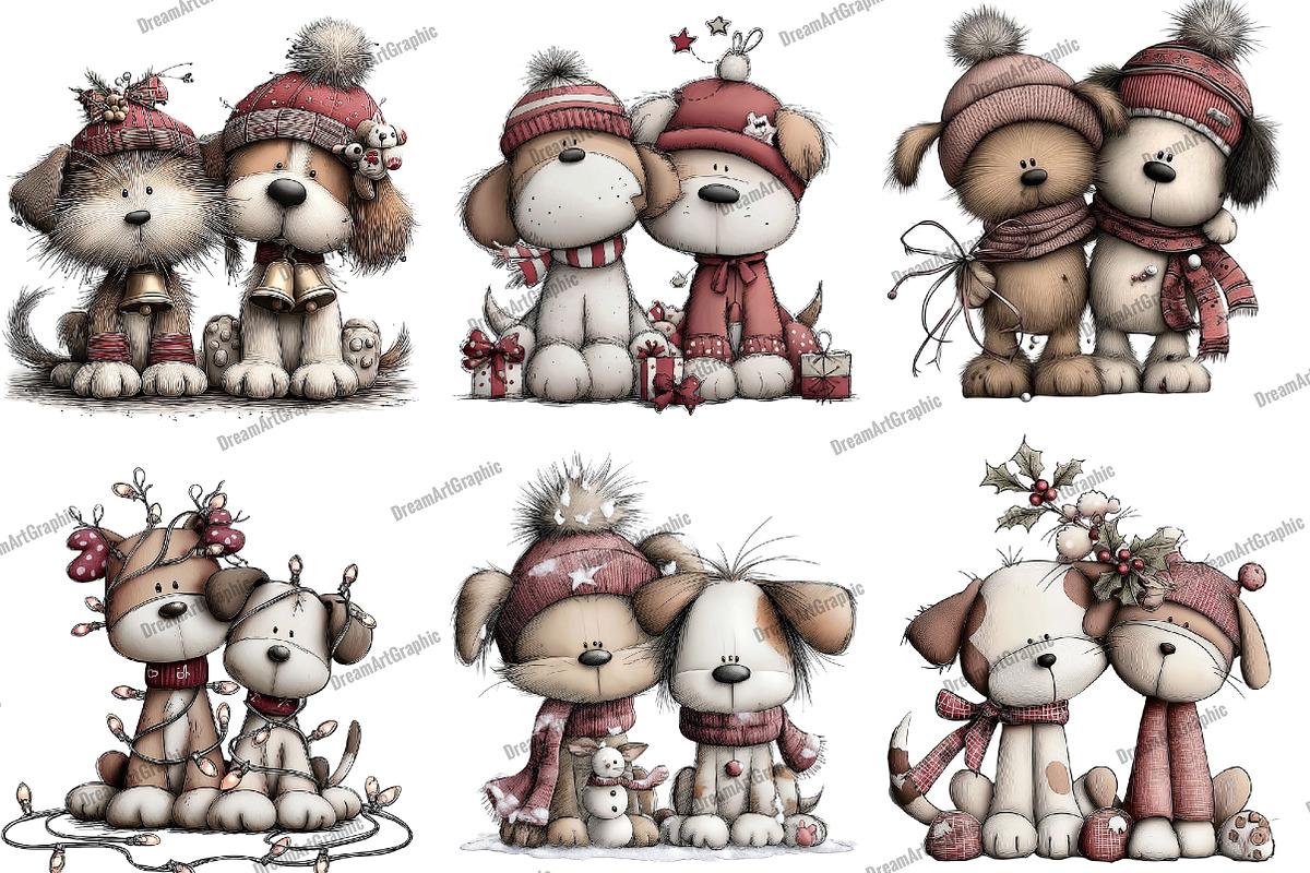 Whimsical Christmas Cat Dog Clipart, an Illustration by DreamArtGraphic (Photo 5 of 5)